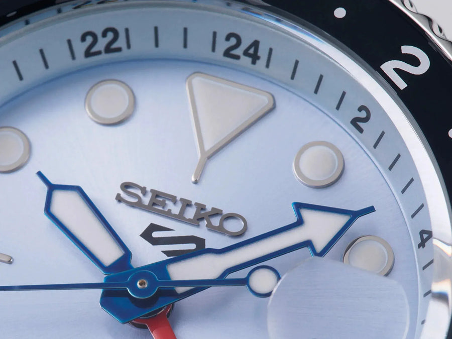 Seiko 5 Sports Automatic GMT SKX Sports Style Asia Exclusive Limited Edition Ice Blue Dial Silver Steel Strap Watch For Men - SSK029K1