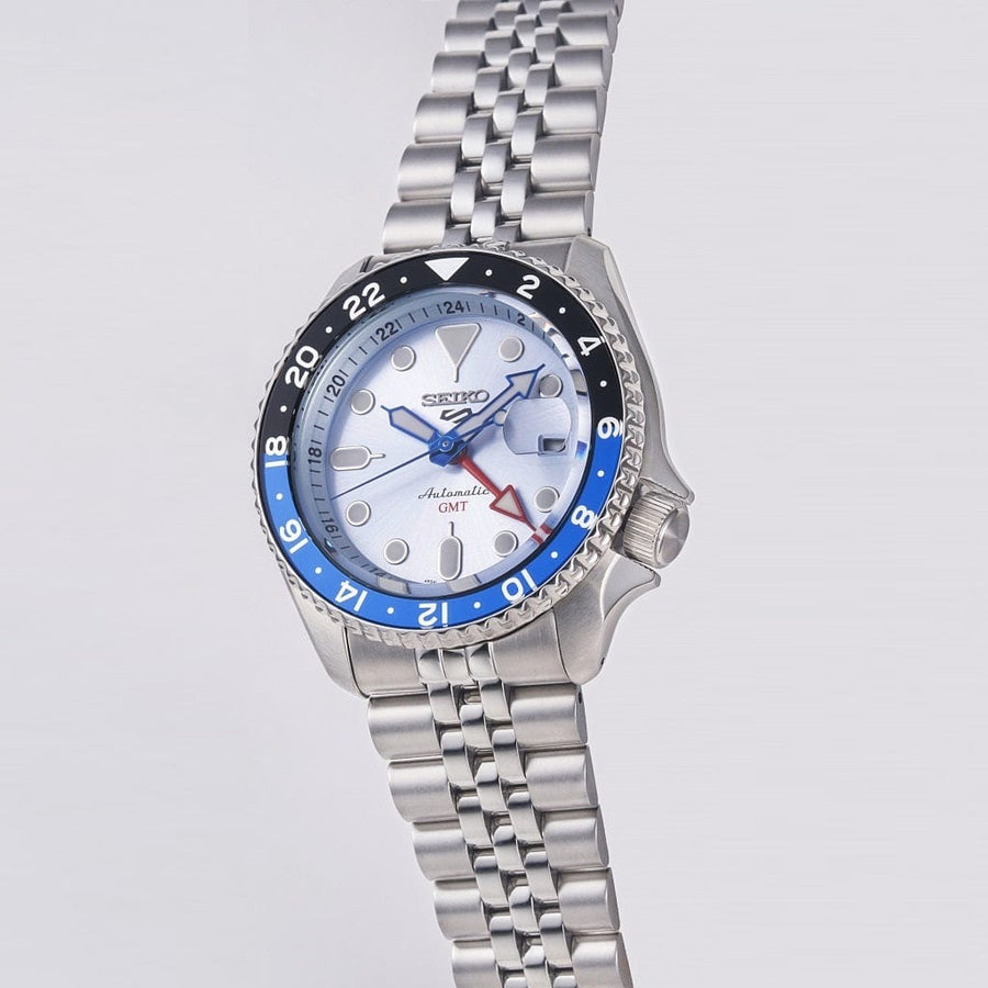 Seiko 5 Sports Automatic GMT SKX Sports Style Asia Exclusive Limited Edition Ice Blue Dial Silver Steel Strap Watch For Men - SSK029K1