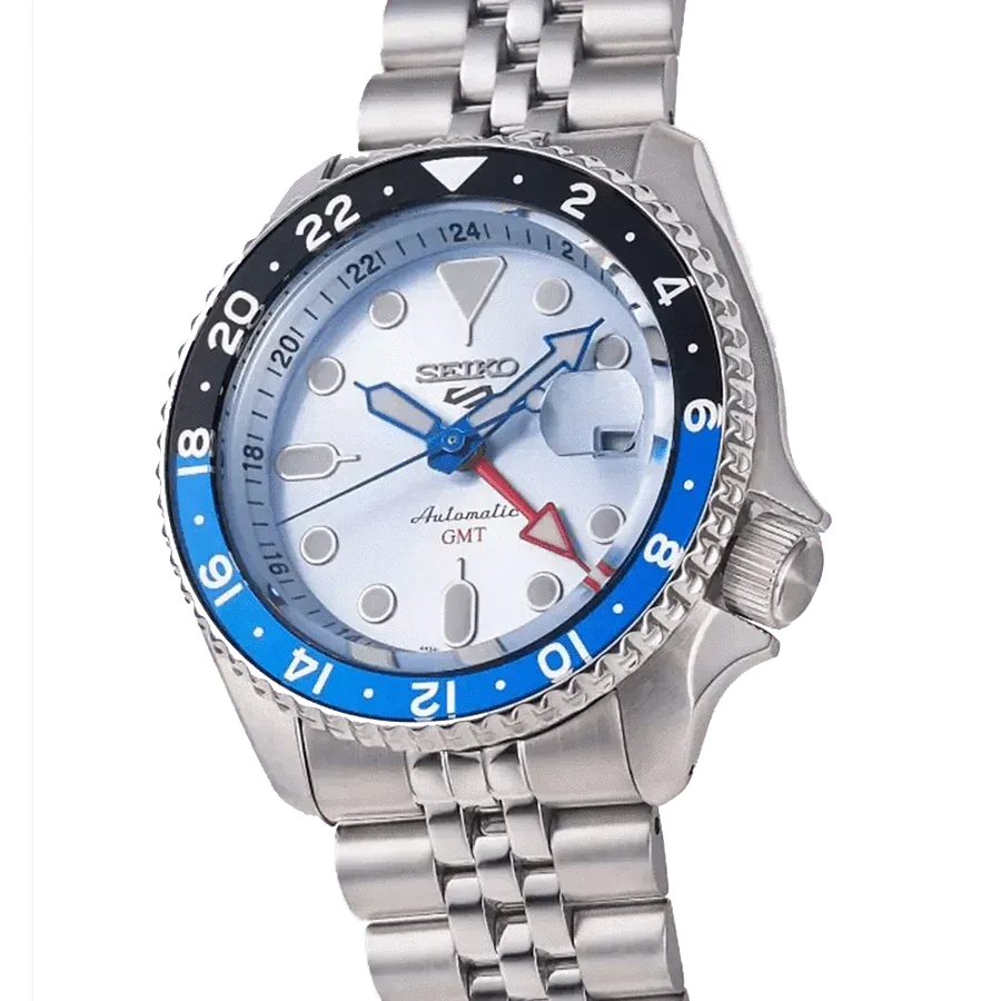 Seiko 5 Sports Automatic GMT SKX Sports Style Asia Exclusive Limited Edition Ice Blue Dial Silver Steel Strap Watch For Men - SSK029K1