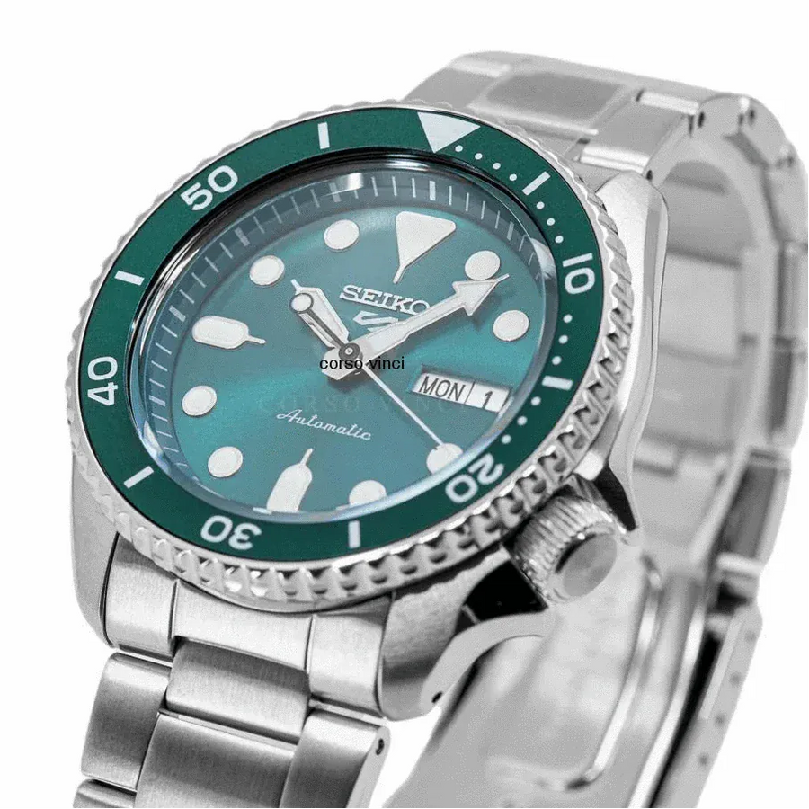 Seiko 5 Sports Automatic Green Dial Silver Steel Strap Watch For Men - SRPD61K1