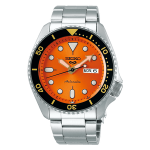 Seiko 5 Sports Automatic Orange Dial Silver Steel Strap Watch For Men - SRPD59K1