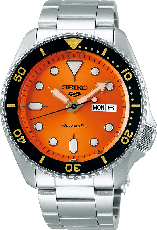 Seiko 5 Sports Automatic Orange Dial Silver Steel Strap Watch For Men - SRPD59K1
