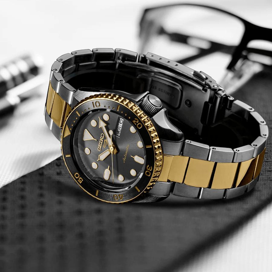 Seiko 5 Sports Automatic Special Creation Black Dial Two Tone Steel Strap Watch For Men - SRPK22