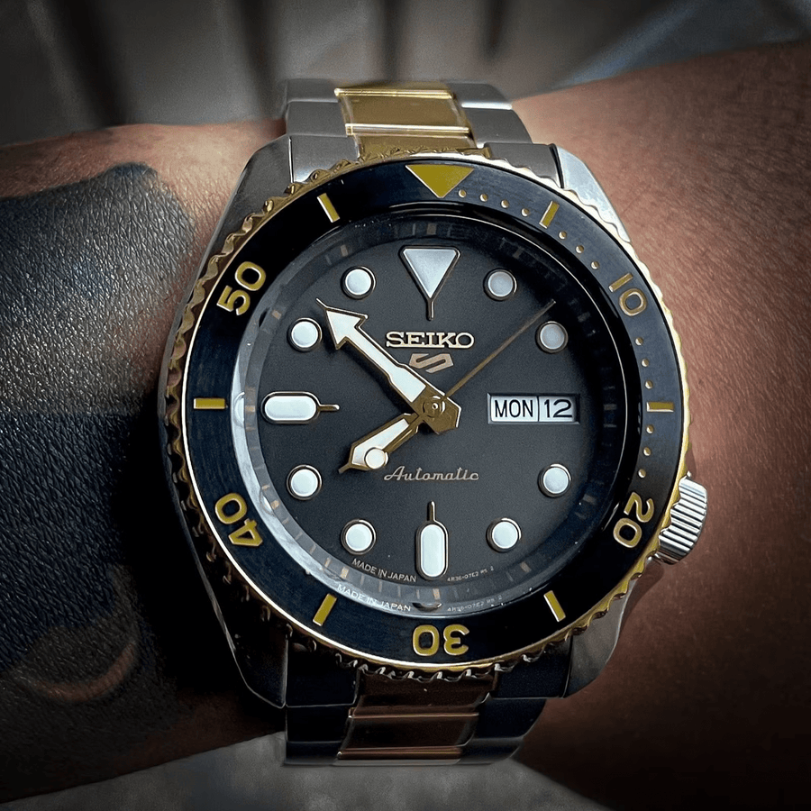 Seiko 5 Sports Automatic Special Creation Black Dial Two Tone Steel Strap Watch For Men - SRPK22
