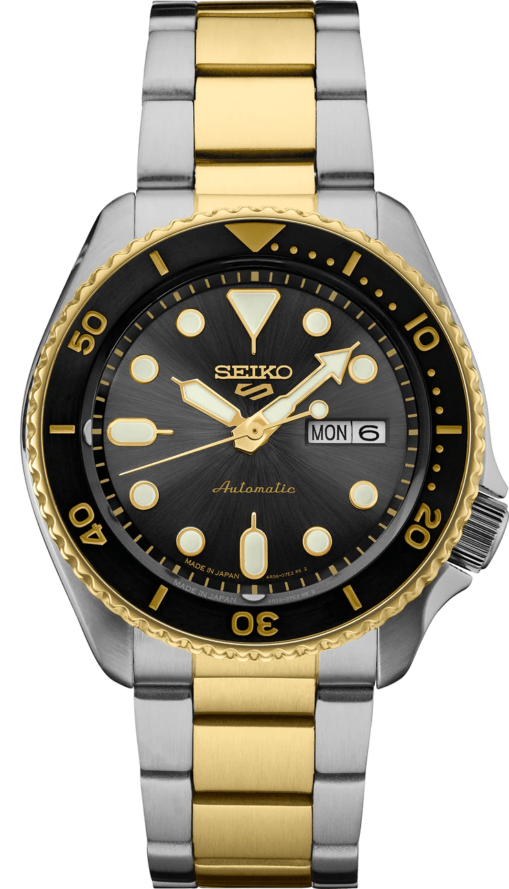 Seiko 5 Sports Automatic Special Creation Black Dial Two Tone Steel Strap Watch For Men - SRPK22