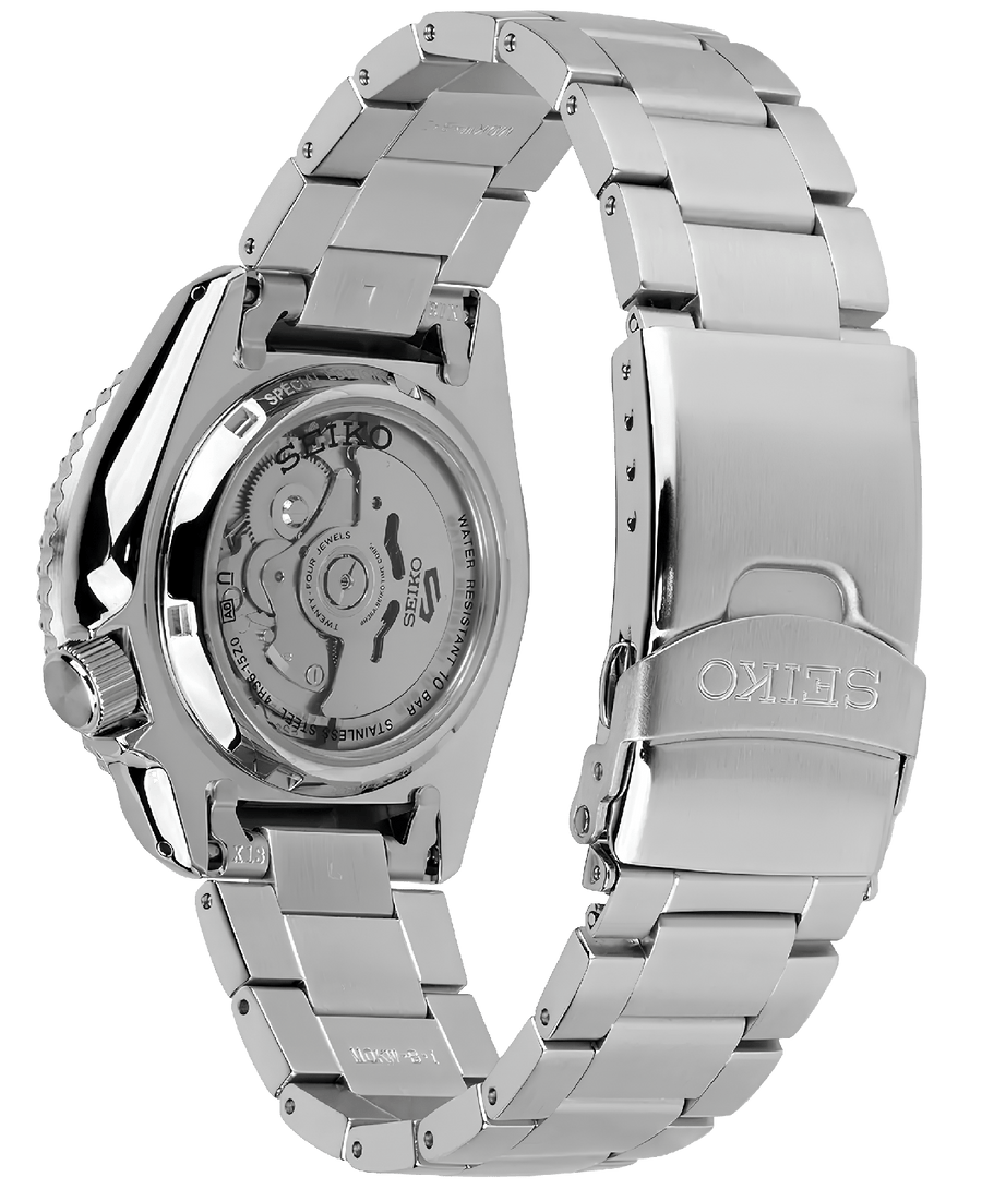 Seiko 5 Sports Checker Flag Special Edition Black Dial Silver Steel Strap Watch For Men - SRPK67K1