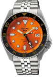 Seiko 5 Sports GMT Automatic Orange Dial Silver Steel Strap Watch For Men - SSK005K1