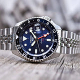Seiko 5 Sports GMT SKX Automatic Blueberry Dial Silver Steel Strap Watch For Men - SSK003K1