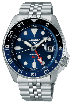 Seiko 5 Sports GMT SKX Automatic Blueberry Dial Silver Steel Strap Watch For Men - SSK003K1