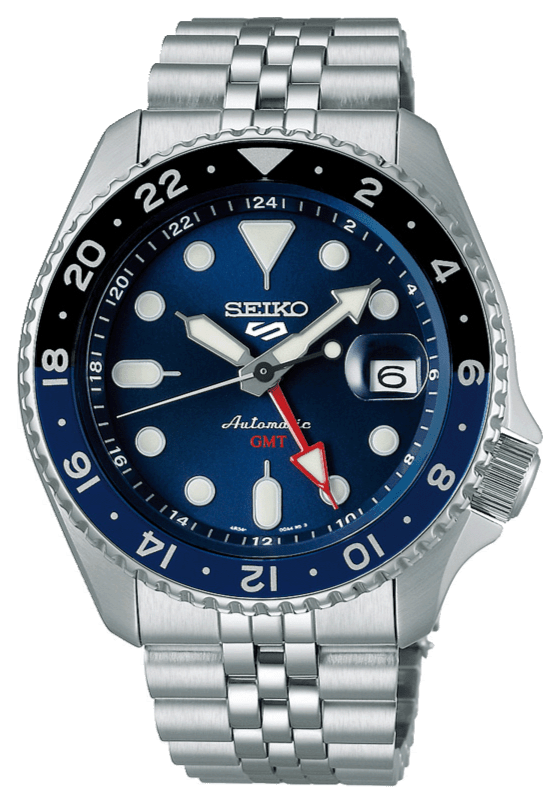 Seiko 5 Sports GMT SKX Automatic Blueberry Dial Silver Steel Strap Watch For Men - SSK003K1