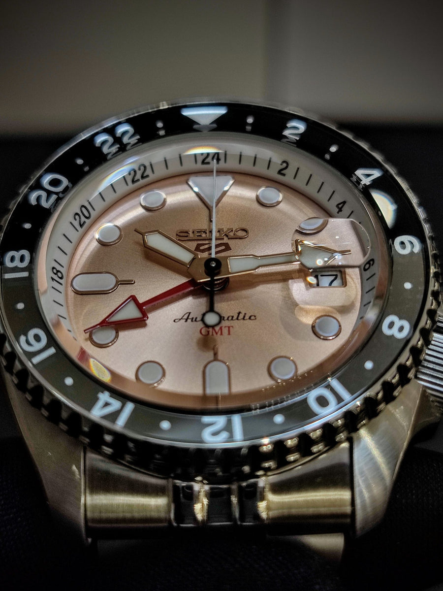 Seiko 5 Sports GMT Thong Sia Limited Edition Brown Dial Silver Steel Strap Watch for Men - SSK043K1