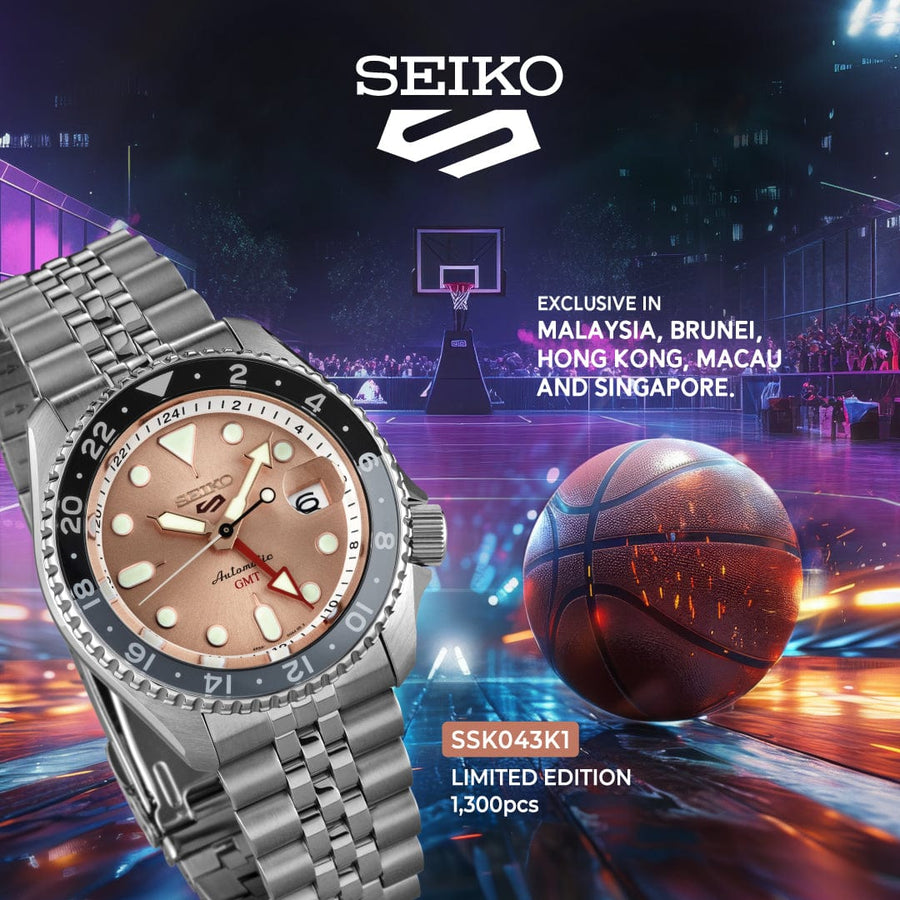 Seiko 5 Sports GMT Thong Sia Limited Edition Brown Dial Silver Steel Strap Watch for Men - SSK043K1