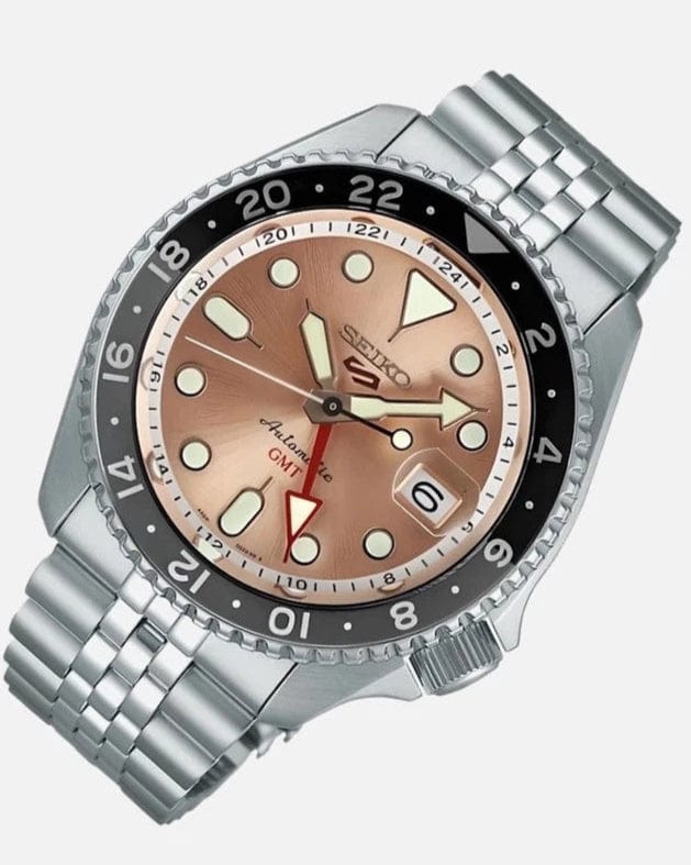 Seiko 5 Sports GMT Thong Sia Limited Edition Brown Dial Silver Steel Strap Watch for Men - SSK043K1