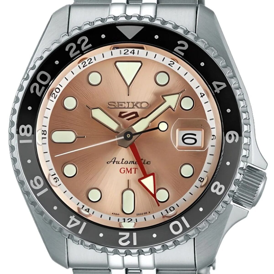 Seiko 5 Sports GMT Thong Sia Limited Edition Brown Dial Silver Steel Strap Watch for Men - SSK043K1