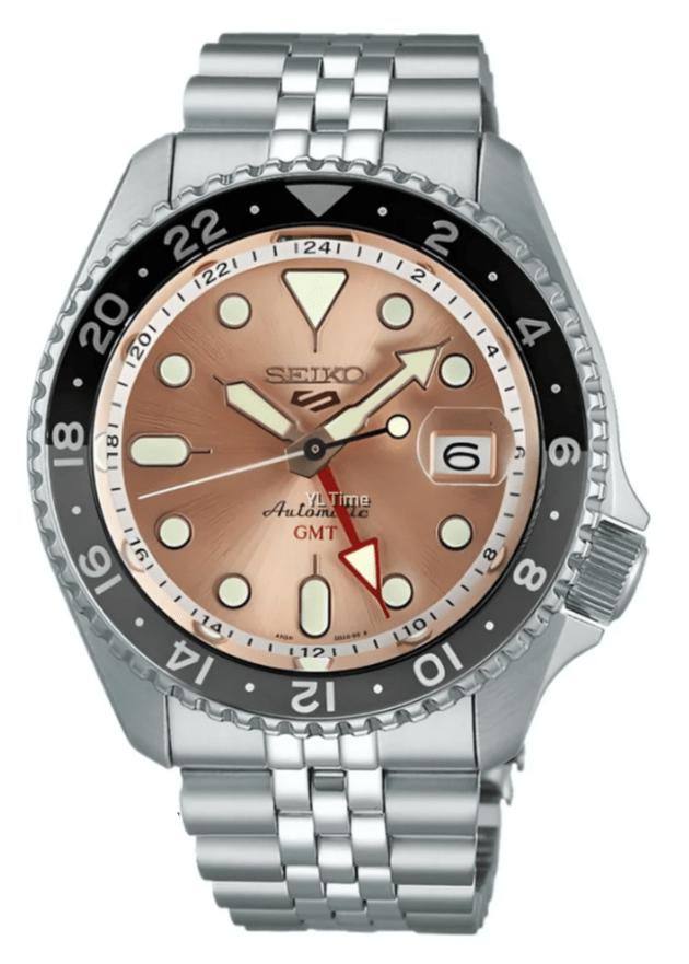 Seiko 5 Sports GMT Thong Sia Limited Edition Brown Dial Silver Steel Strap Watch for Men - SSK043K1
