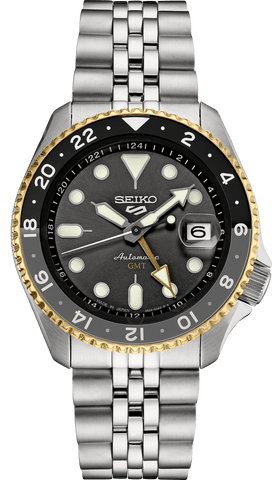 Seiko 5 Sports GMT US Special Edition Automatic Grey Dial Silver Steel Strap Watch For Men - SSK021K1