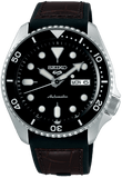 Seiko 5 Sports SKX Automatic Black Dial Black Leather Strap Watch for Men - SRPD55K2