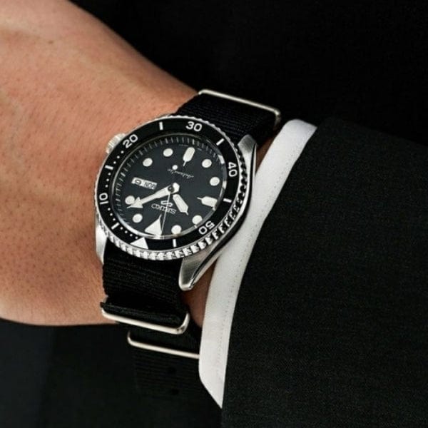 Seiko 5 Sports SKX Automatic Black Dial Black NATO Strap Watch For Men - SRPD55K3