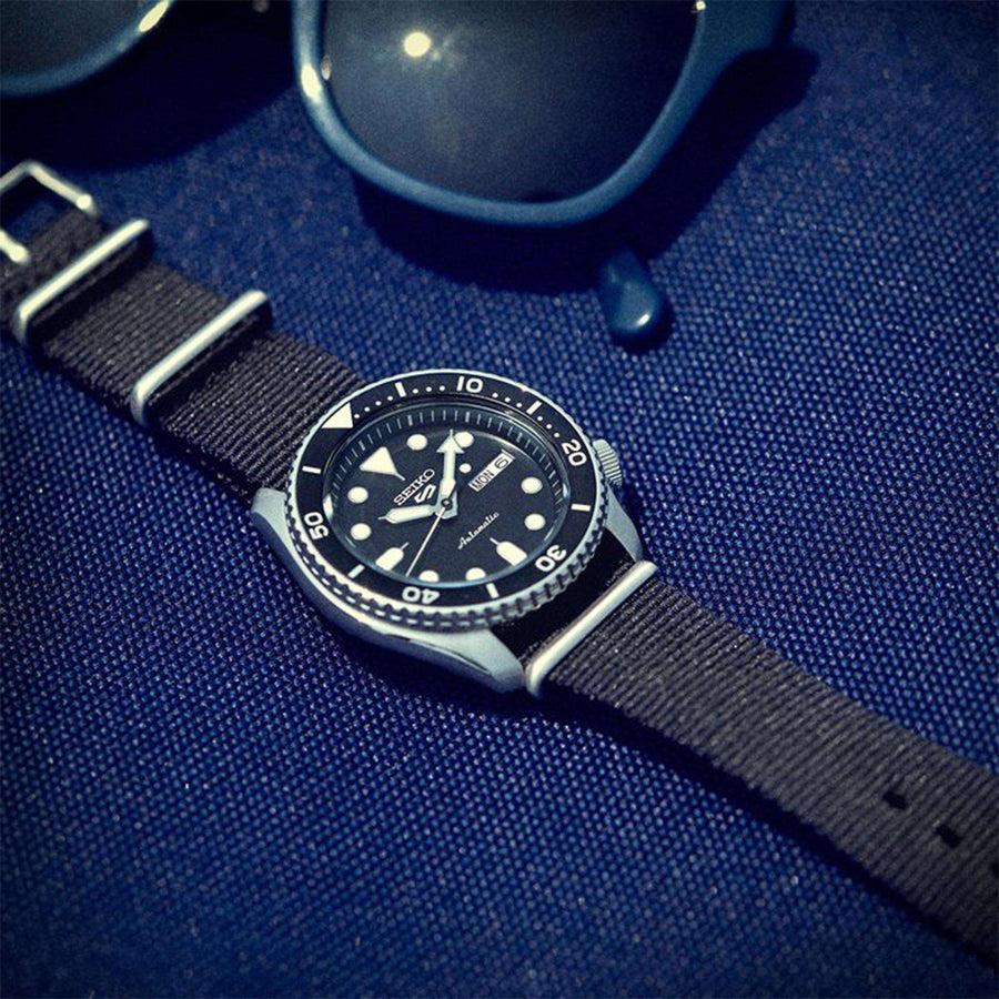 Seiko 5 Sports SKX Automatic Black Dial Black NATO Strap Watch For Men - SRPD55K3
