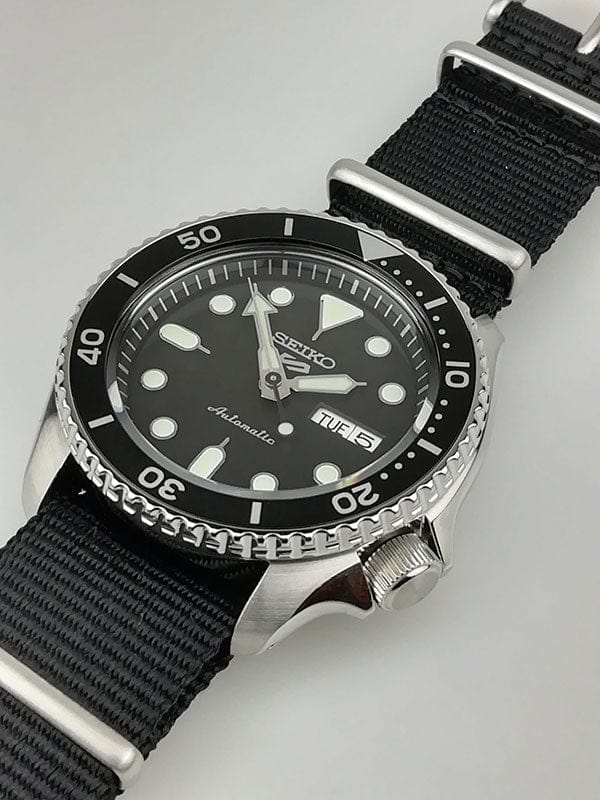 Seiko 5 Sports SKX Automatic Black Dial Black NATO Strap Watch For Men - SRPD55K3