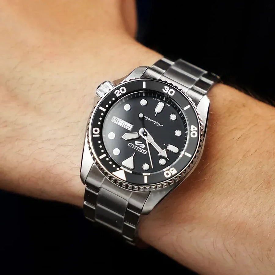 Seiko 5 Sports SKX Automatic Black Dial Silver Steel Strap Watch For Men - SRPK29K1