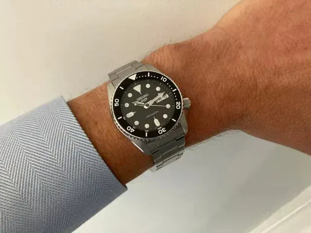 Seiko 5 Sports SKX Automatic Black Dial Silver Steel Strap Watch For Men - SRPK29K1