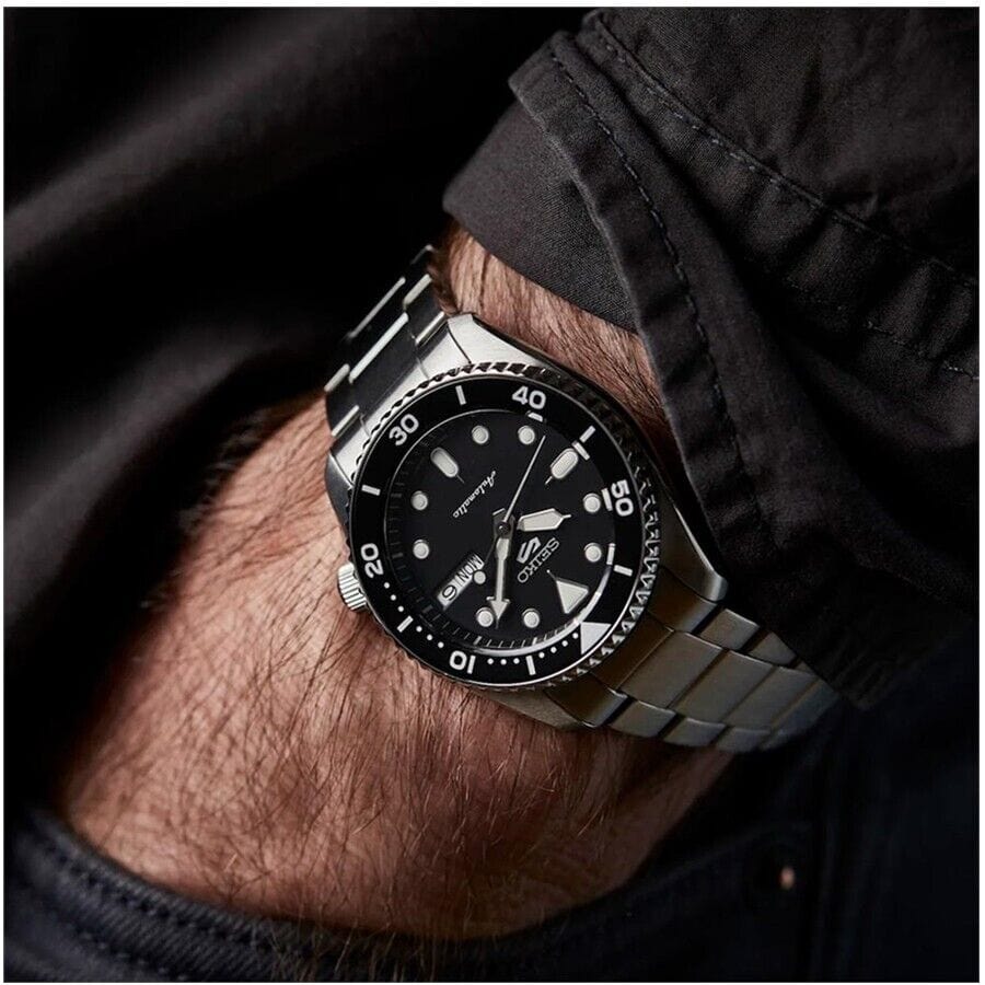 Seiko 5 Sports SKX Automatic Black Dial Silver Steel Strap Watch For Men - SRPK29K1