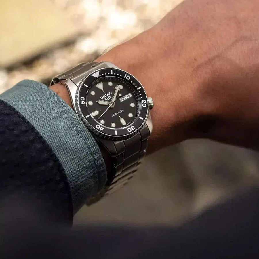 Seiko 5 Sports SKX Automatic Black Dial Silver Steel Strap Watch For Men - SRPK29K1