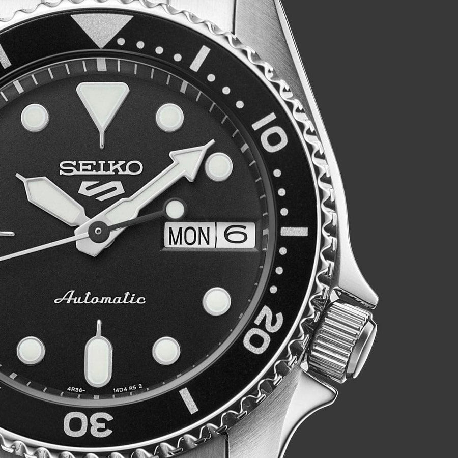 Seiko 5 Sports SKX Automatic Black Dial Silver Steel Strap Watch For Men - SRPK29K1