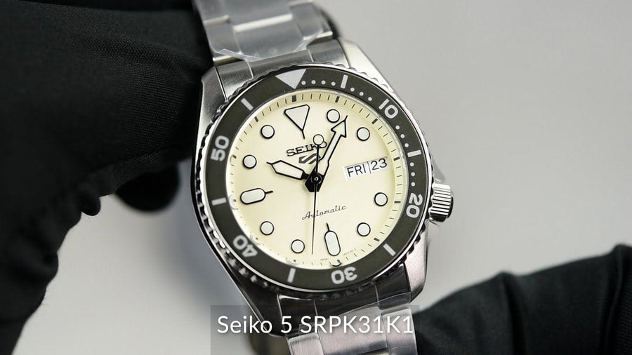 Seiko 5 Sports SKX Automatic Cream Dial Silver Steel Strap Watch For Men - SRPK31K1