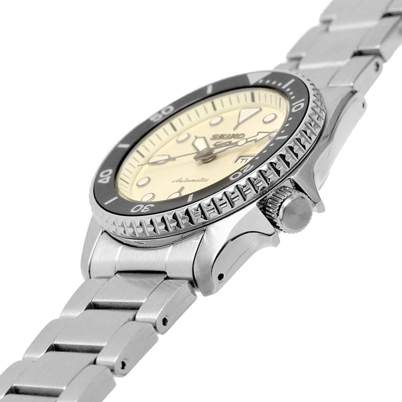 Seiko 5 Sports SKX Automatic Cream Dial Silver Steel Strap Watch For Men - SRPK31K1