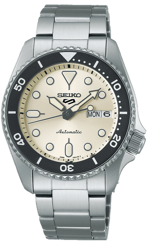 Seiko 5 Sports SKX Automatic Cream Dial Silver Steel Strap Watch For Men - SRPK31K1