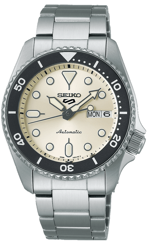 Seiko 5 Sports SKX Automatic Cream Dial Silver Steel Strap Watch For Men - SRPK31K1