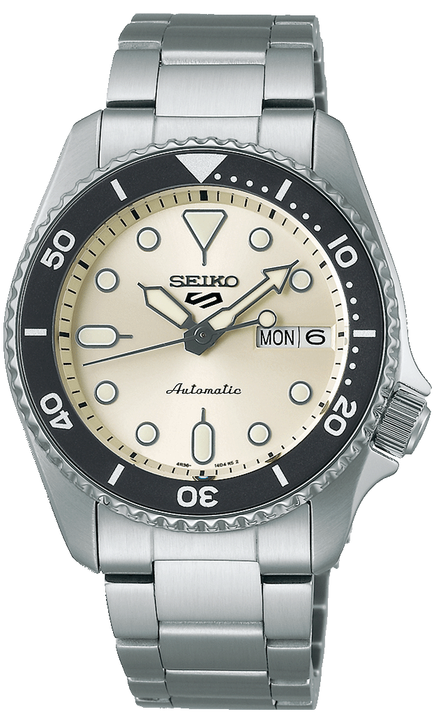 Seiko 5 Sports SKX Automatic Cream Dial Silver Steel Strap Watch For Men - SRPK31K1