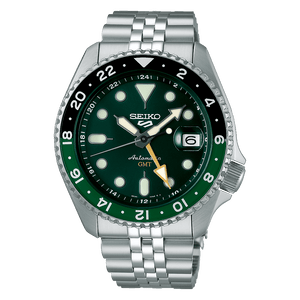 Seiko 5 Sports SKX GMT Automatic Green Dial Silver Steel Strap Watch For Men - SSK035K1