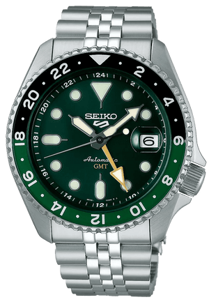 Seiko 5 Sports SKX GMT Automatic Green Dial Silver Steel Strap Watch For Men - SSK035K1