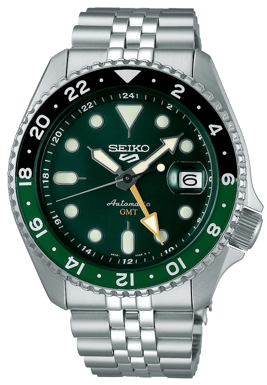 Seiko 5 Sports SKX GMT Automatic Green Dial Silver Steel Strap Watch For Men - SSK035K1