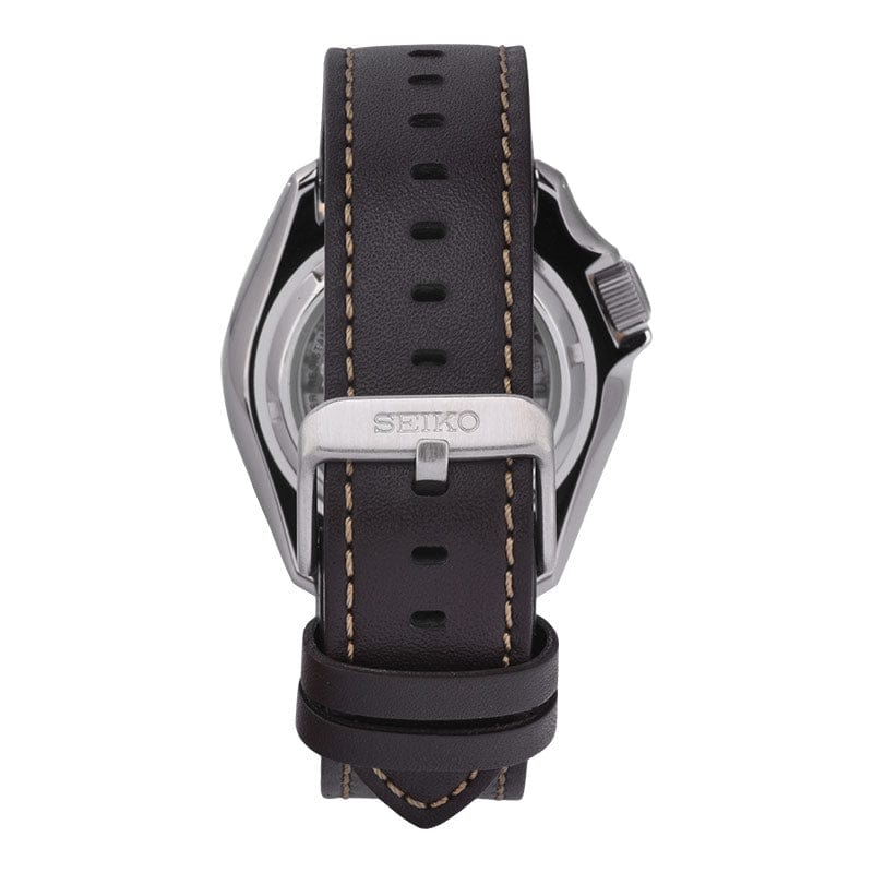 Seiko 5 Sports SKX GMT Automatic Mocha Black Dial Brown Leather Strap Watch For Men - SSK036K1