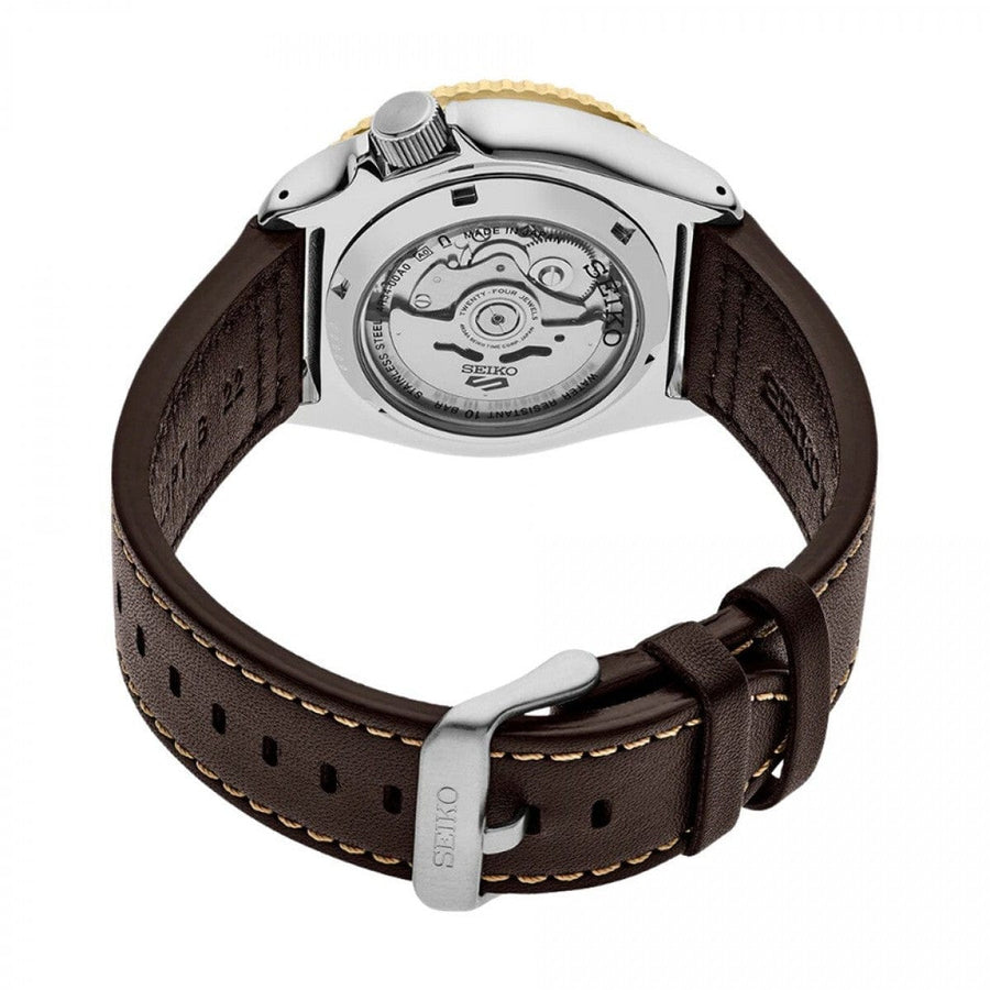 Seiko 5 Sports SKX GMT Automatic Mocha Black Dial Brown Leather Strap Watch For Men - SSK036K1
