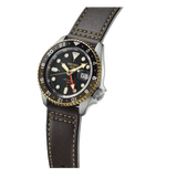 Seiko 5 Sports SKX GMT Automatic Mocha Black Dial Brown Leather Strap Watch For Men - SSK036K1