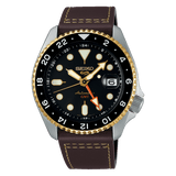 Seiko 5 Sports SKX GMT Automatic Mocha Black Dial Brown Leather Strap Watch For Men - SSK036K1