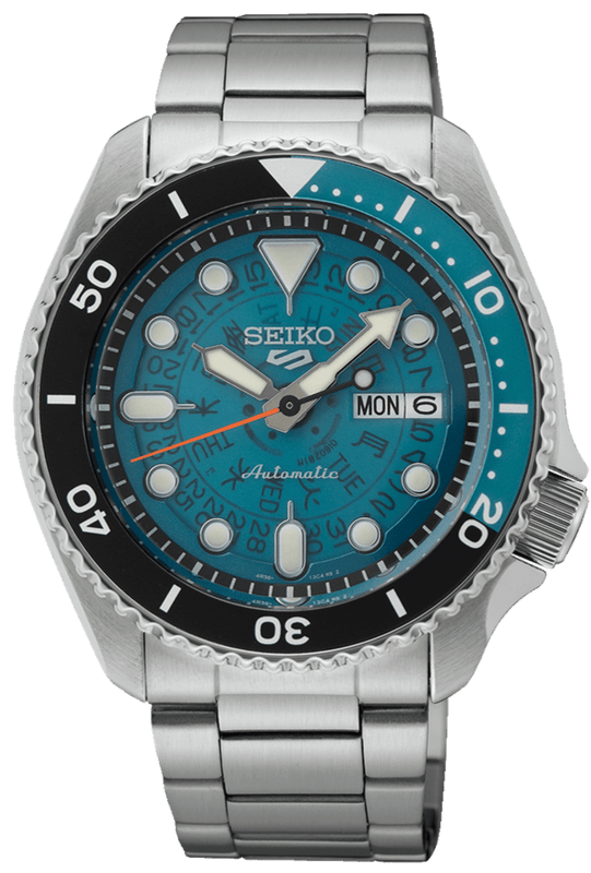 Seiko 5 Sports SKX Skeleton Green Dial Silver Steel Strap Watch For Men - SRPJ45K1