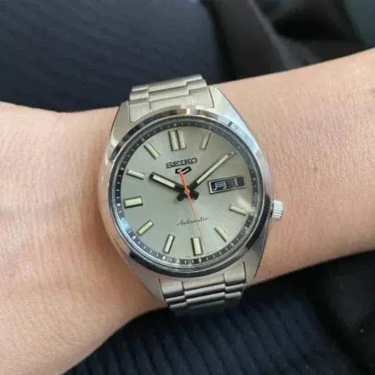 Seiko 5 Sports SNXS Series Automatic Beige Dial Silver Steel Strap Watch for Men - SRPK91K1