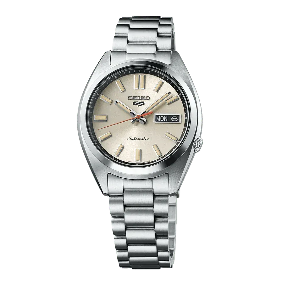 Seiko 5 Sports SNXS Series Automatic Beige Dial Silver Steel Strap Watch for Men - SRPK91K1