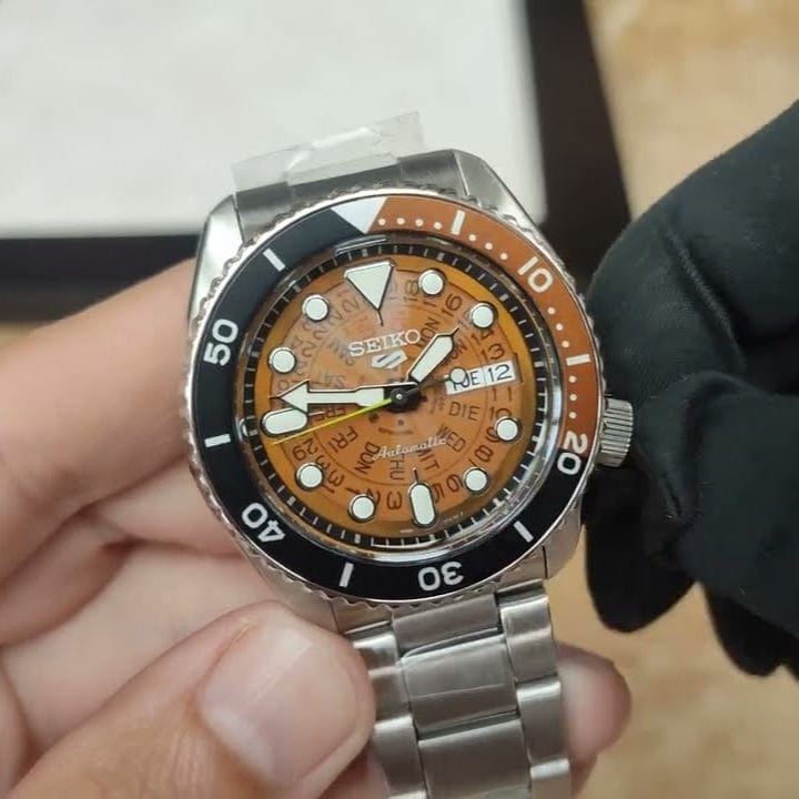 Seiko 5 Sports Sonar Special Edition Brown Dial Silver Steel Strap Watch For Men - SRPJ47K1