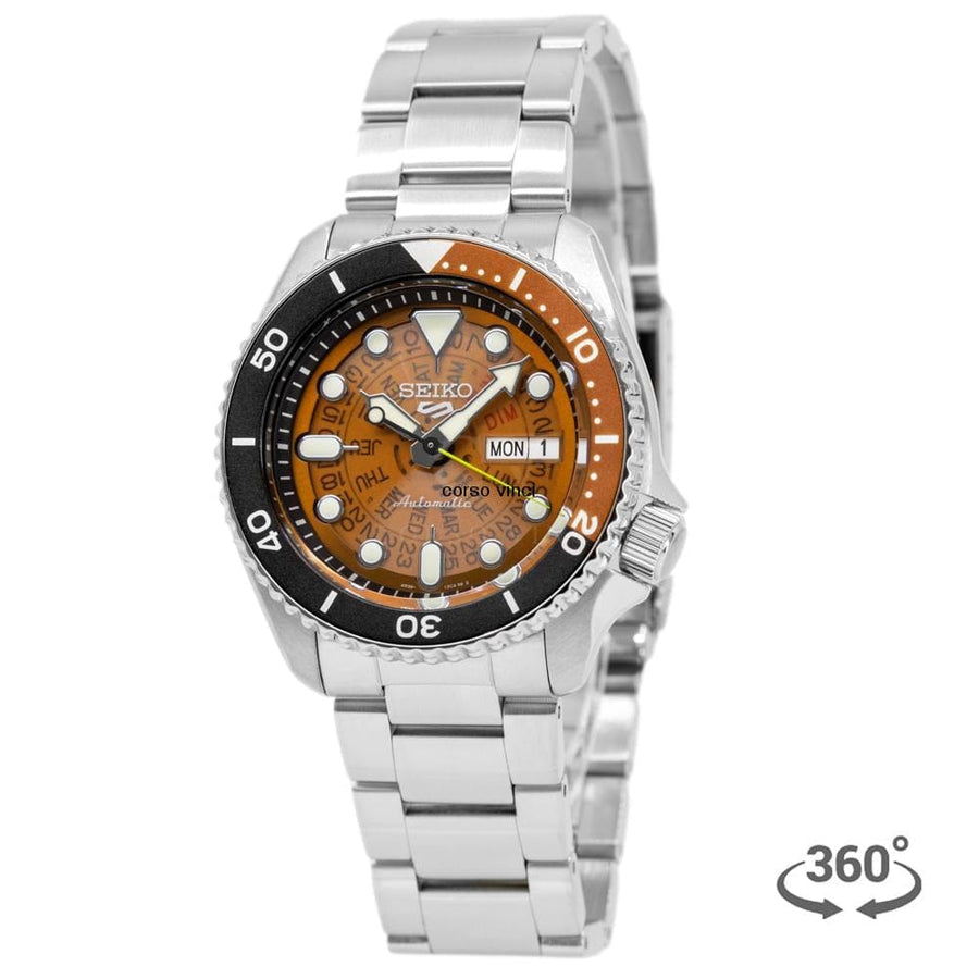 Seiko 5 Sports Sonar Special Edition Brown Dial Silver Steel Strap Watch For Men - SRPJ47K1