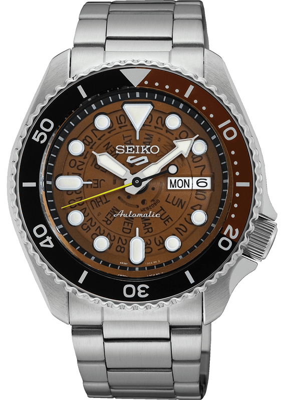Seiko 5 Sports Sonar Special Edition Brown Dial Silver Steel Strap Watch For Men - SRPJ47K1