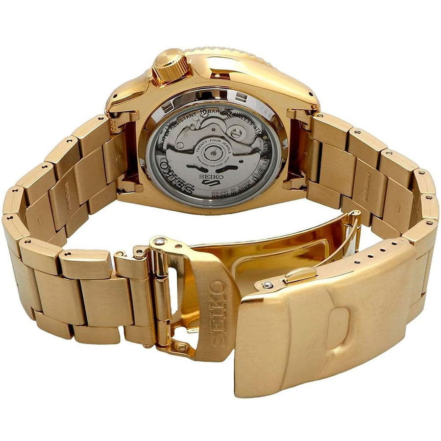 Seiko 5 Sports US Special Edition Automatic Blue Dial Gold Steel Strap Watch For Men - SRPK20