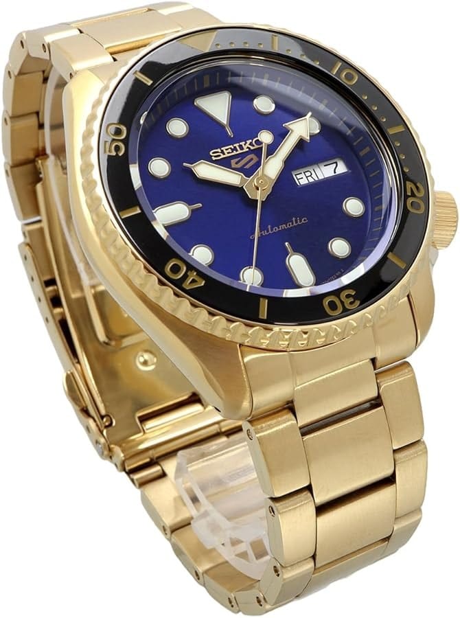 Seiko 5 Sports US Special Edition Automatic Blue Dial Gold Steel Strap Watch For Men - SRPK20