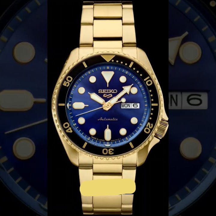 Seiko 5 Sports US Special Edition Automatic Blue Dial Gold Steel Strap Watch For Men - SRPK20